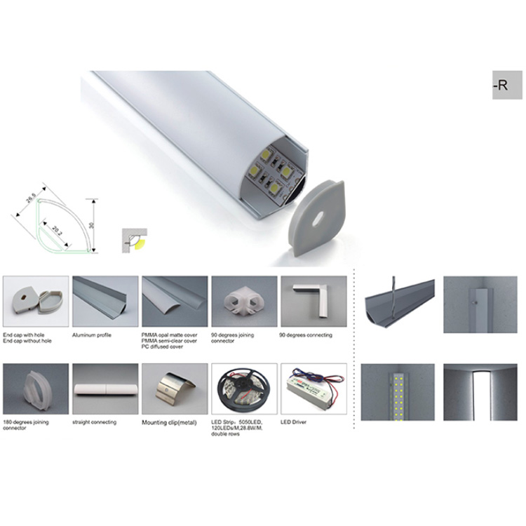 Corner Aluminum LED Channel Diffuser For 20mm Multi-Row White LED Tape Lights